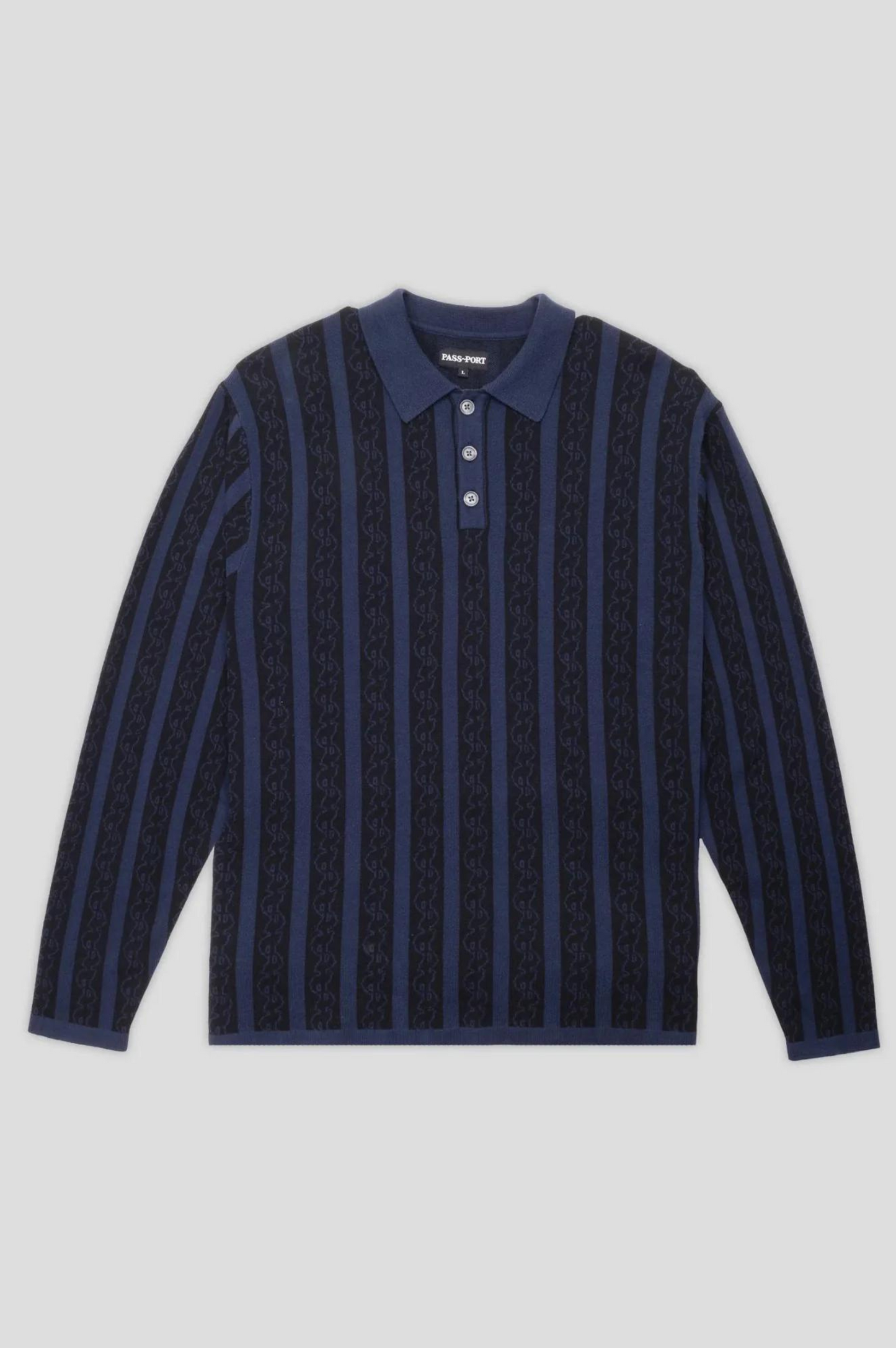 PATTONED KNIT LS POLO